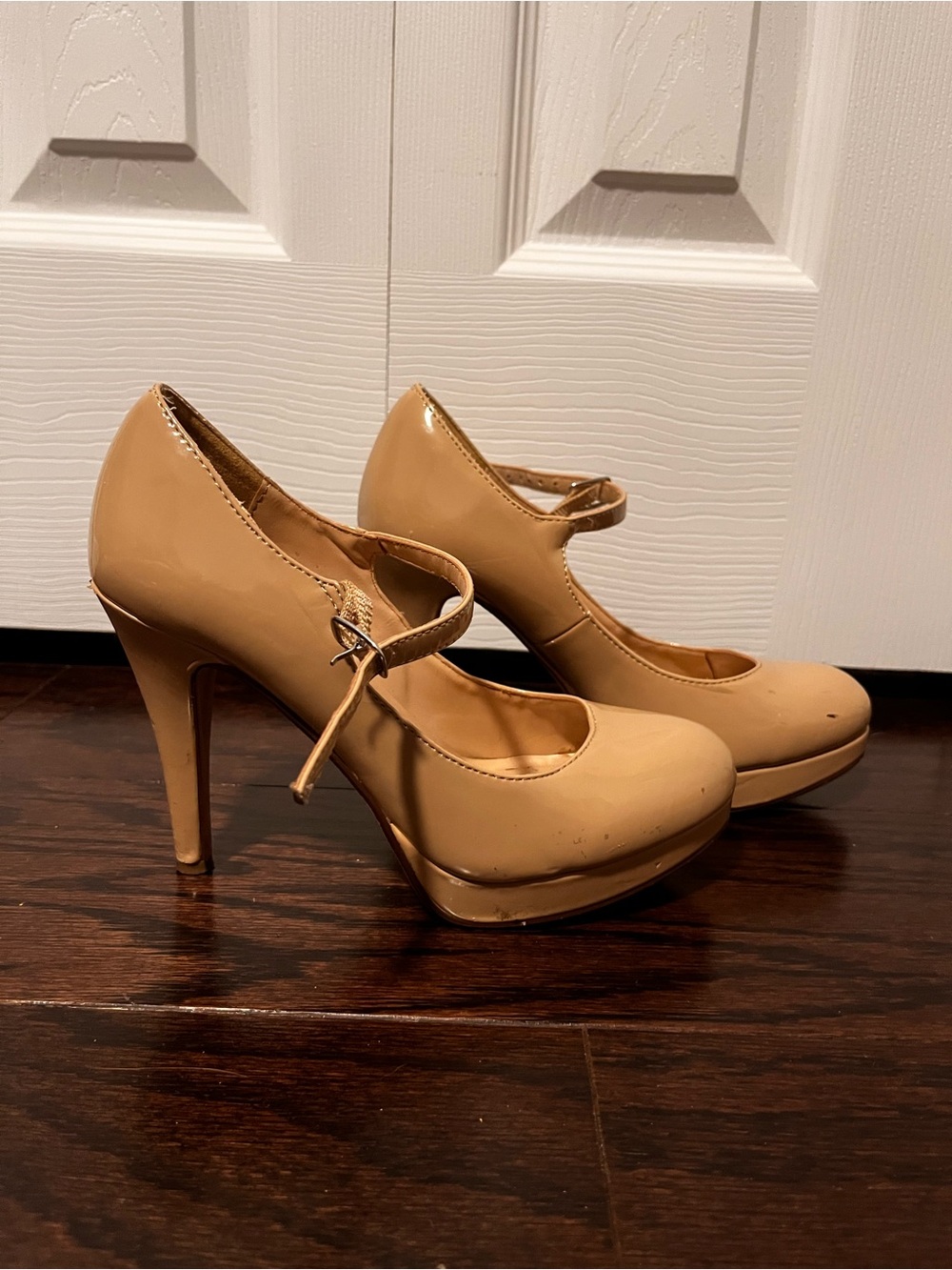 Classic Mary Jane Heels in Nude Patent